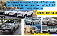 Bảng giá cho thuê xe 7 chỗ tại Thuê Xe du lịch Bình Minh - Dịch vụ cho thuê xe 7 chỗ chất lượng và uy tín